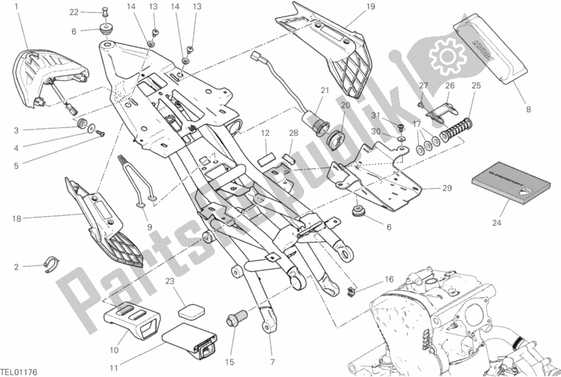 Alle onderdelen voor de Achterframe Comp. Van de Ducati Supersport S Thailand 950 2020